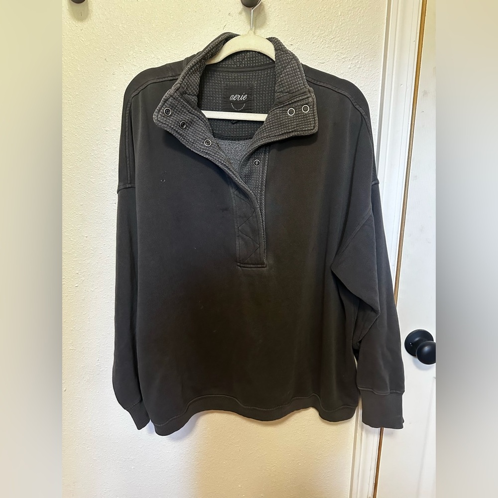 Aerie Charcoal Waffle Knit Pullover